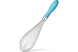 Rainspire 12-Inch Wire Whisk Stainless Steel, Balloon Whisks for Cooking, Wisk Wisking Tool with Soft Silicone Handle, Thick Durable Whisker for Blending, Beating, Whisking, Stirring, Blue