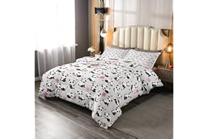 Loussiesd Kinder Niedlich Panda Steppdecke Karikatur Giant Panda Bettdecke 155x220cm für Jungen Mädchen Kinder Schön Panda Bär Steppbett 3D Tiermotiv Lila Blätter Raumdekor