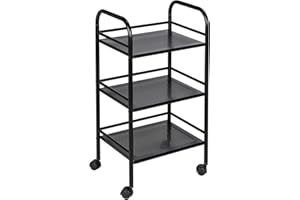 WENKO Chariot de rangement salle de bain E2X | Meuble salle de bain noir à 3 étagères sur roulettes | Etagère métallique en acier laqué | DIM (l x h x p) 41 x 75 x 32 cm | Noir