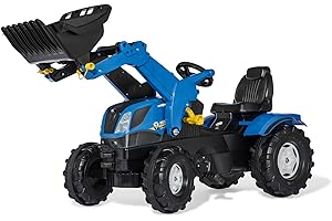 Rolly Toys rollyFarmtrac NewHolland, 611256, Trattore a Pedali con Pala Frontale e Cofano apribile, Sedile Regolabile, Pneumatici silenziosi, Giocattolo per Bambini dai 3 Anni in su, Colore Blu