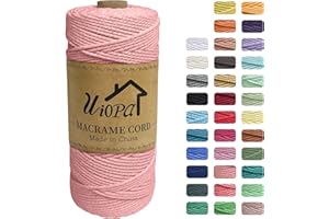 Uiopa Corde Macramé 2mm x 200m, Ficelle Macramé 3-Ply Corde Coton, Fil Macramé de Tressée DIY pour Cintres de Plantes Tentures Murales Jardinage Décoration Bohème (Rose Chair)