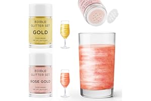 Essbarer Glitzer für Getränke Gold und Roségold, Waysroma 2 Farben Glitzerpulver set geschmacklos Glitzer Trinkbares Glitzerpuder für Likör, Cocktails, Sekt, Wein, Champagner, Osterkuchen (4g)