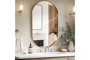 LunaMirror Oval Wall Mirror 55x75 CM - Stylish Gold Wall-Mounted Bathroom Vanity Mirror with Curved Corners for Hallway, Living Room, Bedroom