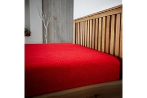 LIZZIE JACOBS Teddy Sherpa Fleece Fitted Bed Sheet Thermal Super Soft Warm Cosy Luxurious Plain Teddy Bear Fleece Bed Sheets (Red, Double)
