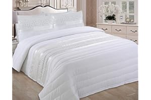 HARADECO Colchas Bouti/Jacquard Cama 135/150,Cubrecama Ligera con Fundas Almohadas de Cremallera, Moderna Elegante para Verano Entretiempo(Blanca, 240x260cm)