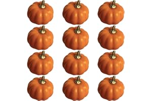 POPOYU 12Pcs Orange Autumn Artificial Pumpkins Set,Bulk Decoration Faux Harvest Pumpkin Fake Mini Foam Pumpkins,Halloween Pumpkin Decoration for Crafts Fall Wedding Halloween Party Decor Home Decoration