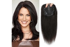 SEA SINGING Human Hair Toppers for Women Real Hair Topper with Thinning Hair 120% Density Round Shaped Swiss Base Clip in Fringe Human Hair Topper Top Hair Pieces 40g-Dark Brown(12inch, 2#)…