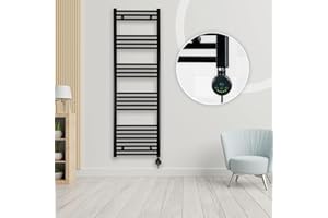 anapont Scaldasalviette elettrico da bagno 1600 h x 500 b, nero – Scaldasalviette con termostato con regolazione della temperatura ambiente – funzione timer – Riscaldamento elettrico – Made in Germany