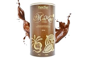 ‎PURERAW MaKao Classic Kakao Maca Lucuma Carob (Bio Roh Vegan) Trinkschokolade ohne Zucker Kaffeeersatz Heiße Schokolade Schokomilch Superfood Getränkepulver - Hot Chocolate Cacao Drink Powder | PureRaw 500g