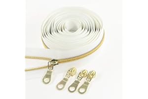 # 5 "Fermetures à glissière en nylon métallisé doré antique par 10 verges de ruban blanc avec des curseurs en or de 25pcs pour le bricolage à coudre Couture artisanal Leekayer (Blanc)