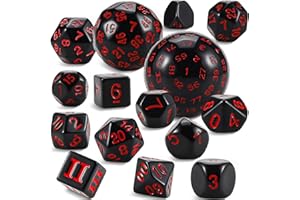 YILAIDA DND Dice Polyedrisches Würfel Set - 15 Stück mit Beuteln D3-D100 Würfel Polyeder Würfel DND Spiel Würfel für Dungeons und Dragons RPG MTG (Schwarz und Rot)