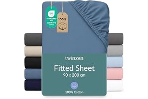 Twinzen Dra-på-lakan 90x190/200 cm - 100% bomullsjersey, blå - Oeko-Tex-certifierad - Enkelt dra-på-lakan 90x190/200