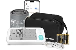 CheckMe BP3 Tensiomètre, mémoire de 2 * 250 données, brassard 22-45 cm, validé cliniquement, détection de l'arythmie, grand écran double, assistance vocale avec APP