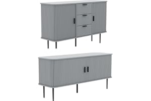 Galano Stanney 2 Piece Living Room Storage Set – TV Stand & Large Sideboard Sideboard – Engineered Wooden Cabinets with 2 Sliding Doors for Lounge & Media Storage Unit - Cool Grey