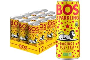BOS Organic Sparkling Lemon Flavoured Caffeine Free Rooibos Ice Tea, Zesty Sparkling Tea Drink, 250 ml (Pack of 12)