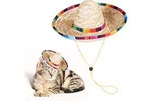 ZEACCT 1 Pezzi Cappello di Paglia per Animali Domestici, Paglia Messicano Sombrero, Paglia Intrecciata Sunhat, Decorazioni per Feste di Compleanno per Piccoli Animali Domestici/Cuccioli/Gatti