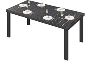 ‎YITAHOME YITAHOME Gartentisch, 140x90cm Terrassentisch mit WPC-Holztischplatte und Aluminiumrahmen, wetterfest, quadratischer Outdoor-Terrassentisch mit E-Beschichtung, Outdoor-Esstisch für Garten, Schwarz