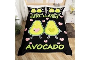 LOUSSIESD Mädchen Avocado Bettwäsche Set 135x200cm Kinder Niedlich Karikatur Avocado Bettbezug Set für Kinder Frauen Schlafzimmer Grün Fresh Frucht Dekor Betten Set Avocado Liebhaber Mit 1 Kissenbezug