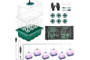 MaxAwe Zimmergewächshaus Anzuchtkasten mit Timing-Controllerund und Sämling Wärmematte, 6 Stück Mini Gewächshaus Anzucht mit 8LED Licht, Setzling Starter Tabletts, Treibhaus Anzuchtschale für Pflanze