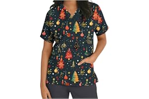 TSACHICK Christmas Black Scrubs V Neck Christmas Scrub Top Xmas Christmas Scrubs Tops Nurse Adult Santa Nurse Uniform Women Workwear Beauty Tunic Medical Uniforms & Scrubs Work Healthcare Tunics For Women