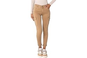 Nina Carter S353 - Pantaloni cargo da donna, skinny fit, jeans cargo, jeans elasticizzati, look usato