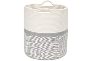 HOSSEJOY Woven Cotton Rope Basket,Large Toy Storage Organizer Blanket Basket Nursery Baskets Laundry Hamper,Storage Clothes Baskets with Handle Use for Bed Sheets, Baby Clothes