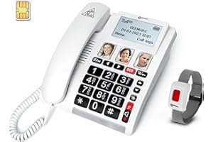 Geemarc CL9000 - Cordless Desktop Home Phone - Wireless Emergency Response Telephone with Amplified Receiving Volume and Photo Memories - Only Works with SIM Card - UK Version