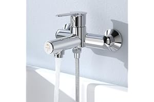KULACO Badewannenarmatur, Wasserhahn Badewanne Wannenarmatur mit Druckschalter, Messing Armatur Badewanne zur Wandmontage, Einhand Duscharmatur Chrom Mischbatterie Dusche für Badezimmer