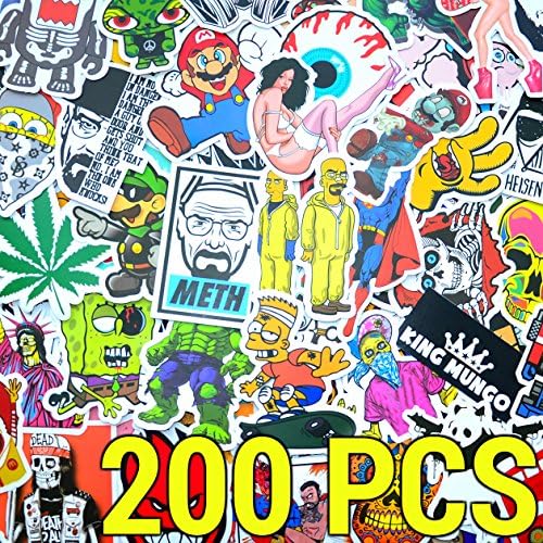 200 Pieces Stickers - Vinyl sticker set 200pcs for Car Motorcycle Snowboard Bicycle Laptop Notebook Luggage Suitcase Decals 200pcs Breaking Bad Bart Simpson Mario Girls - King Mungo - KMST003