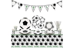 PIXHOTUL Fußball-Party-Zubehör, Sport-Motto-Party-Pack mit Tellern, Bechern, Servietten, Tischdecke, Banner und Luftballons für 20 Personen