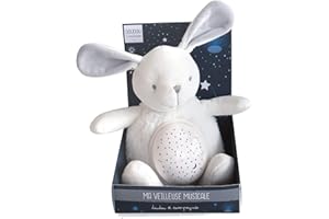 DOUDOU ET COMPAGNIE Luz nocturna de conejo musical, 3 luces, ruido natural, volumen ON/OFF