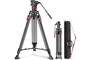 Neewer 78" Video Camera Tripod Carbon Fiber with Damping Adjustable Fluid Head, One Step Quick Release with QR Plate & Handle, Heavy Duty Tripod Stand for DSLR Cameras Camcorders, Max Load 22lb, LL37