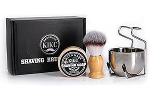 BOTI 4 in 1 synthetisches Haar und Holzgriff Rasierpinsel Set mit Rasiercreme, Schüssel und Ständer, Schnurrbart Reinigungswerkzeug für Sicherheits Rasierer Stahl Rasierset