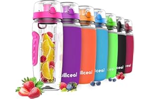 willceal Fruit Infuser Water Bottle 32oz Durable, Large - BPA Free Tritan, Flip Lid, Leak Proof Design - Sports, Camping
