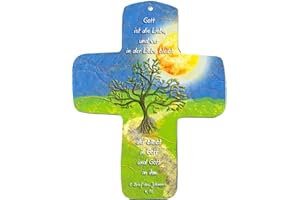 metALUm Kleines Holzkreuz zum Aufhängen aus umweltfreundlichem Holz, Motiv: Lebensbaum, Zur Kommunion, Konfirmation und Taufe