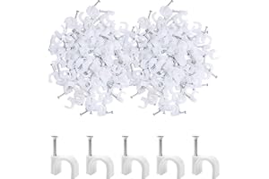 KARJIAJA 200 PCS 6mm White Round Cable Clips Management Cable Tidy Clips Electrical Cable Wall Clips Wire Clips Cable Lead Clips Wire Nail Clips Wire Pins Nails Tacks Holder Cable Pins Clip with Steel Nail