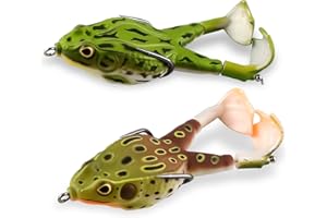 Leurres Grenouille,2 Pièces Grenouille Peche,Leurres de Pêche,9cm Double Hélices Grenouille,Appât Souple avec 3D Yeux,360°Queue rotative Artificielle Souple Leurre avec Crochet pour La pêche en Plein