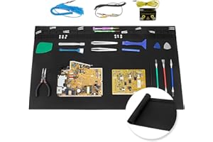 ESOLDNIC Tappetino per saldatura antistatico, extra large, 70 x 40 cm, resistente al calore, in silicone, tappetino di riparazione ESD oversize per riparazione di cellulari e laptop, con cinturino da polso e