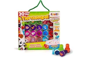 CRAZE Timbri bambini Animali Set di timbri per bambini con disegni di animale 20 timbri Timbrini lavabili per bambini Timbro a inchiostro con blocco di carta