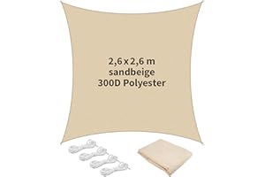 TTL Garden 2,6x2,6m Sonnensegel Quadrat Sand-beige - Premium Polyester 300D 160g/m² 93% Abschattung - reißfest & robust Sonnenschutz & Wetterschutz für Garten, Balkon & Terrasse, mit 4X Schnur 1,5m