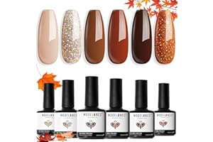 Modelones Esmaltes Semipermanentes para Uñas en Gel, 6 Colores Marrón Dorado Otoño Invierno Kit Pintauñas Semipermanentes Uñas de Gel UV LED en Gel Nail Polish Esmalte Uñas para Manicura