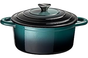 Prochef Enamelled Cast Iron Round Casserole Dish with Lid 21cm – Durable Oven & Hob Safe Cookware, Easy to Clean, Ideal for Stews, Soups, Curries & Side Dishes, Teal