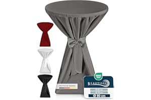 ‎BEAUTISSU Beautissu Premium Stehtischhusse Blickdicht Anthrazit Ø 80-85 cm – rutschfest Bügelfrei & 40°C Waschbar Stehtischüberzug mit Schleifenband – Husse für Stehtisch Bistrotisch Bartisch Gastronomie