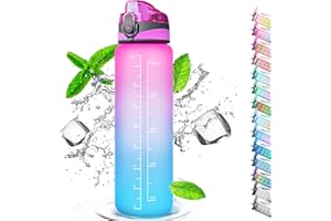 Auckpure Gourde Sport 1 Litre, Bouteille d'eau Avec Paille, avec ​Traqueur de Marqueur, Ouvrir en un Clic, Convient Pour la Gym, le Yoga, le Camping, le Cyclisme et la Vie de Famille