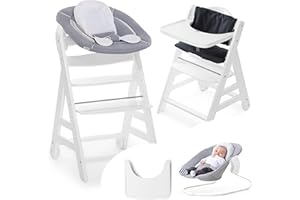 Hauck Seggiolone Beta Plus Newborn Set - Seggiolone Legno Evolutivo, con Sdraietta Neonati (Dondolo Neonati), Cuscino Seduta, Vassoio - (Bianco)