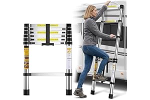 BRINGLUCK2U Telescopic Ladder, 2M/6.5FT Adjustable Height Max Load 150kg/330lb Thickened Aluminium Extension Telescoping for Decorating, Painting