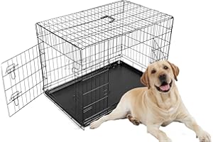 FoxHunter 36" 36 Inch Pet Dog Puppy Cat Training Cage Crate Carrier Metal Folding With TWO Doors and Tray Large Black New FH-PT04