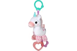 Bright Starts, Sparkle & Shine Unicorn, leksak för att fästa på barnvagnen, enhörning, med 2 bitringar, skramlar, stimulerar känslan av beröring