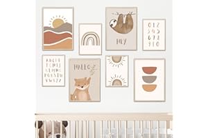 MeinBaby123® Poster per la cameretta dei bambini, set da 8 pezzi, 4 DIN A4, 4 DIN A5, decorazione per la cameretta dei bambini, poster da parete di alta qualità (bradipo e orso)
