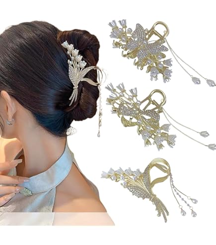 2 Pinces à Cheveux Type Mâchoire - Métal Et Strass Cristal - Grandes - Femmes